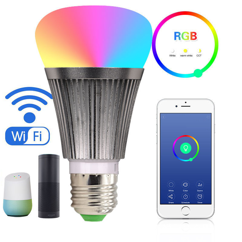 E27 7W RGB Voice Control Smart WiFi LED Light Bulb, Work With Alexa & Google Assistant, AC 85-265V, Mobile APP Remote Control Light Bulb